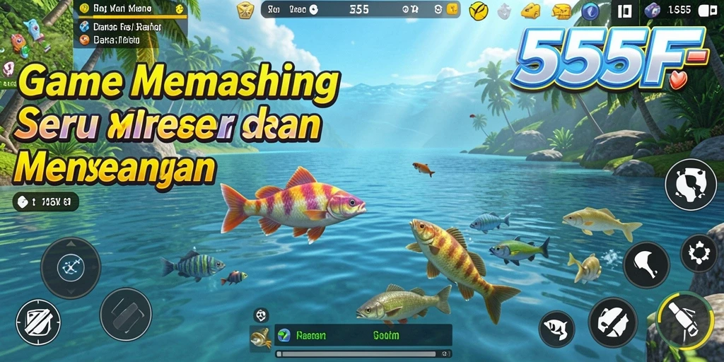 Tampilan gameplay memancing yang menarik dan penuh warna.