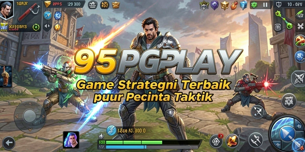 Screenshot utama menunjukkan aksi pertempuran strategis dalam 95PGPLAY.