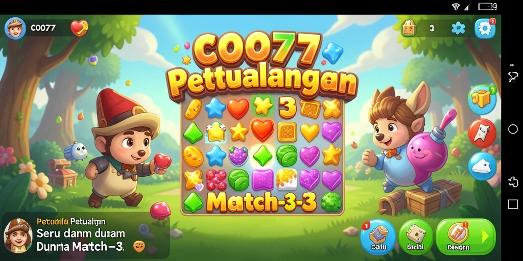 Tampilan gameplay yang seru dalam COO77, mencocokkan elemen di papan.