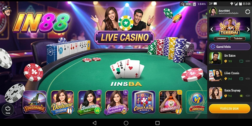 Tampilan menarik dari gameplay Live Casino di IN88.