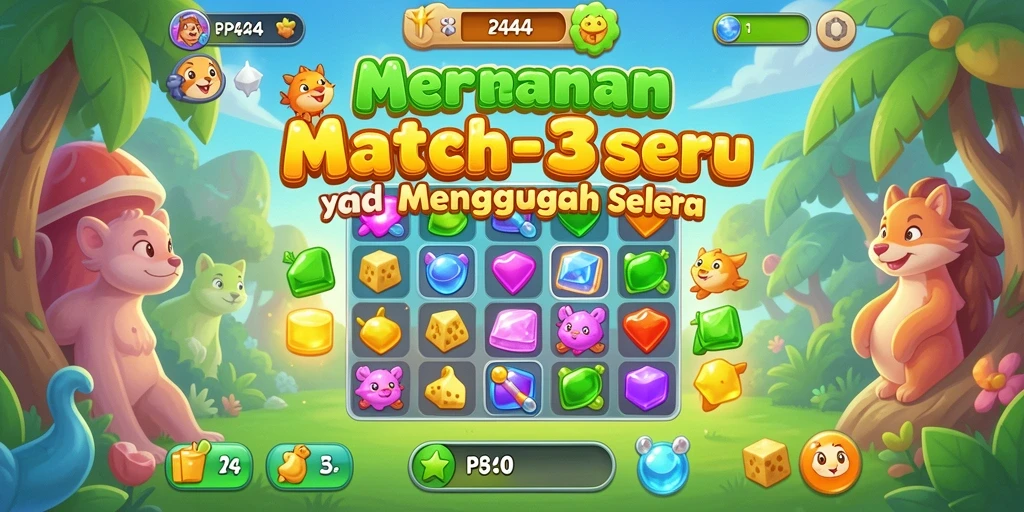 Screenshot gameplay PP444 menunjukkan momen mencocokkan item Match-3 yang mengasyikkan.