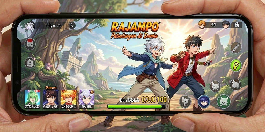 Tampilan permainan RAJAMPO yang menarik dengan karakter anime ikonik.