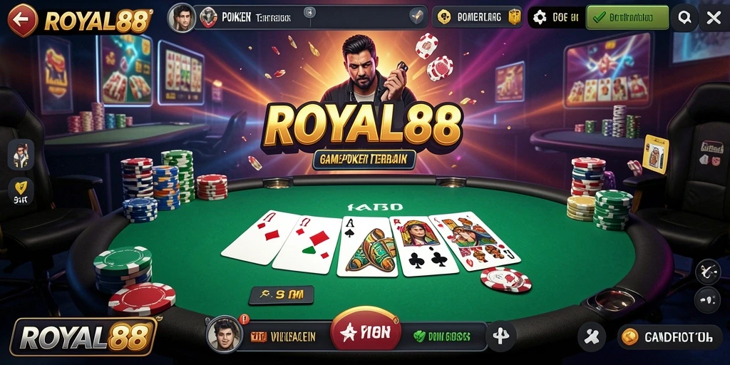 Screenshot ROYAL88 menampilkan suasana permainan poker yang mendebarkan.