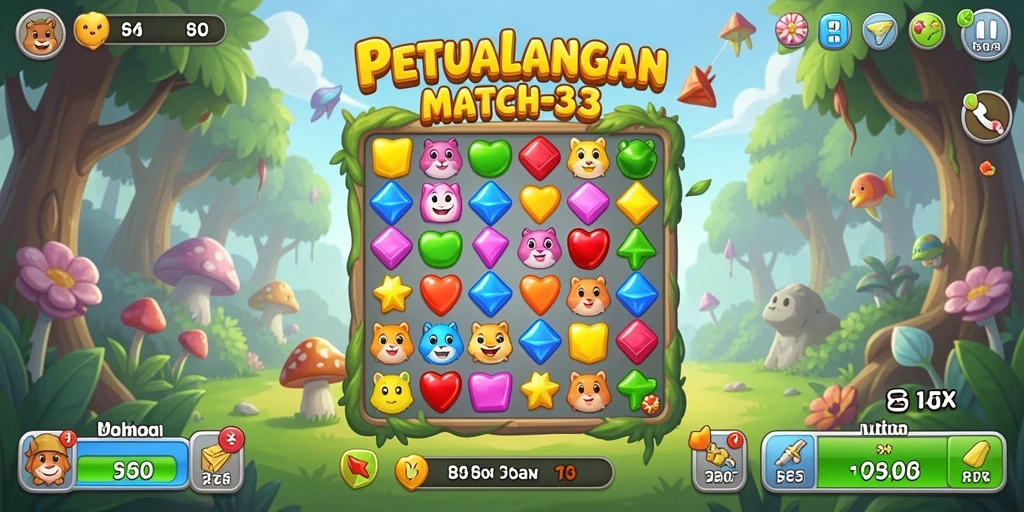 Tangkapan layar utama T6 menampilkan gameplay seru Match-3.