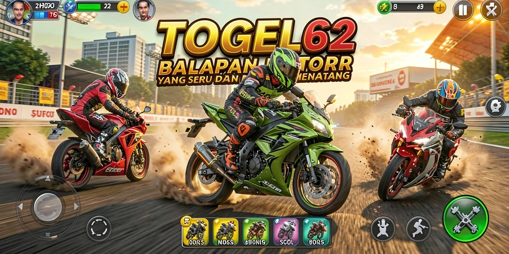 Tampilan gameplay seru dalam TOGEL62 yang penuh aksi balapan motor.