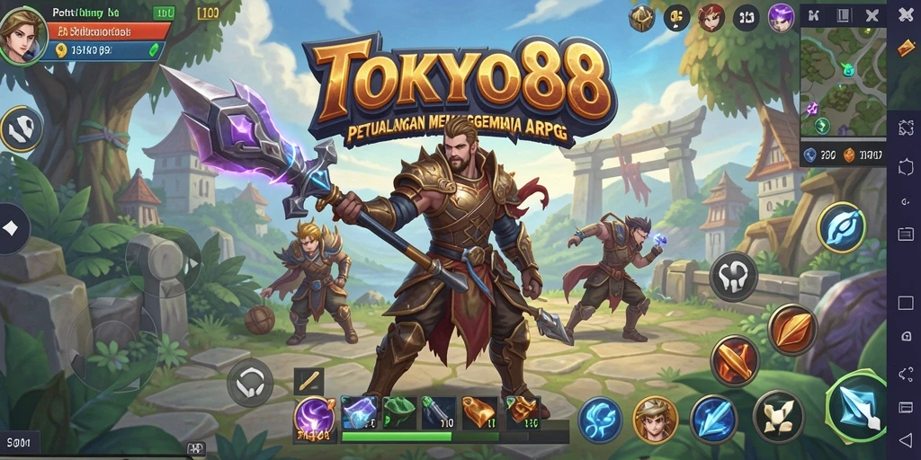 Screenshot menunjukkan karakter bertarung melawan monster epik di TOKYO88.