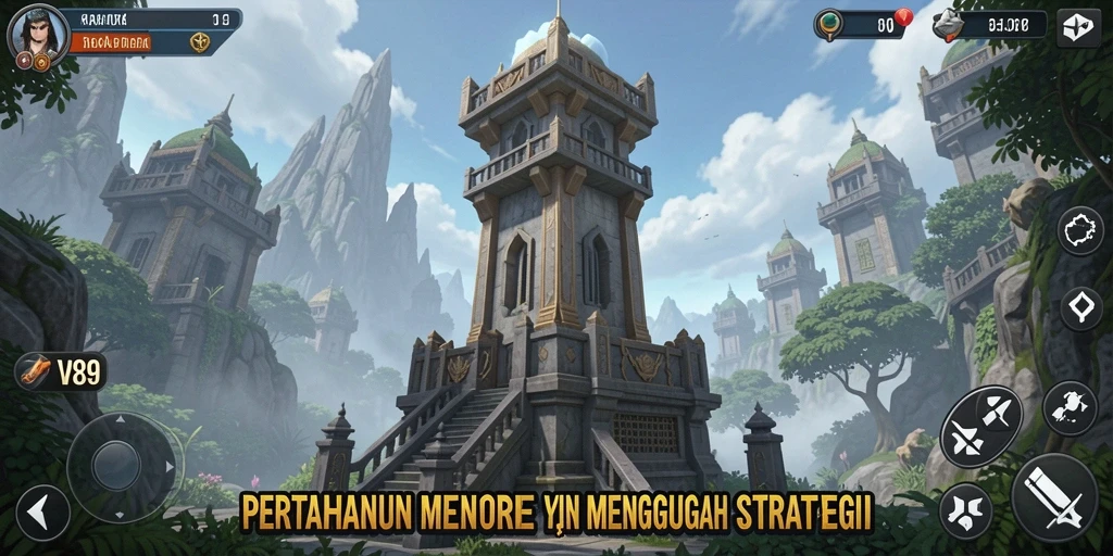 Tampilan gameplay V89 yang intens dalam pertempuran Tower Defense.