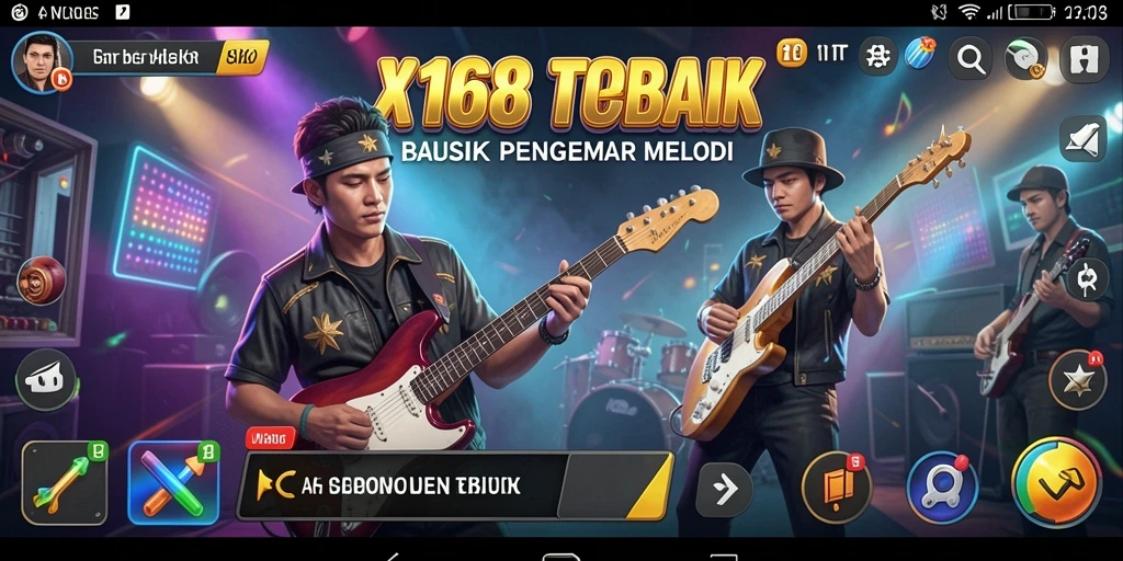 Tampilan gameplay X168 dengan berbagai pilihan lagu menarik.